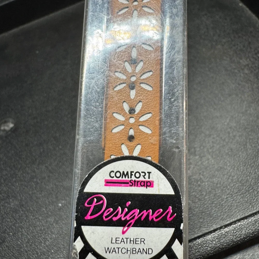 New Y2K Voguestrap Comfort Strap Tan Floral Cutout Leather Watch‎ Band TX39312CM